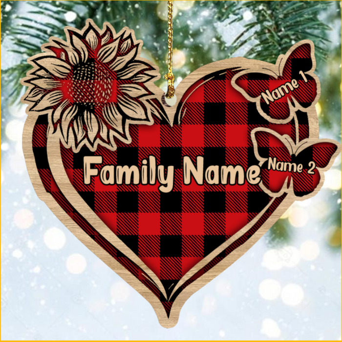 Personalized Christmas Mom Grandma Butterfly Sunflower Heart Wood Ornament