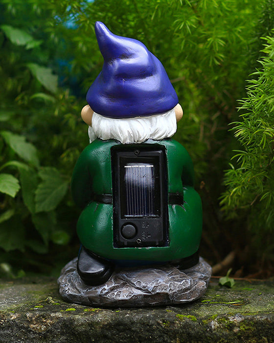 Solar-powered Purple Hat Draw Water Well Garden Gnome