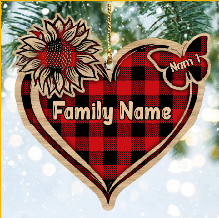 Personalized Christmas Mom Grandma Butterfly Sunflower Heart Wood Ornament