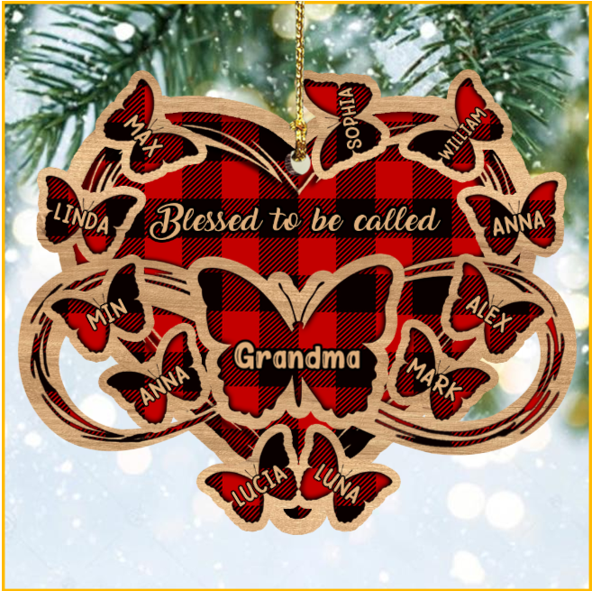 Personalized Blessed To Be Called Grandma Nana Mom Butterfly Wood Ornament