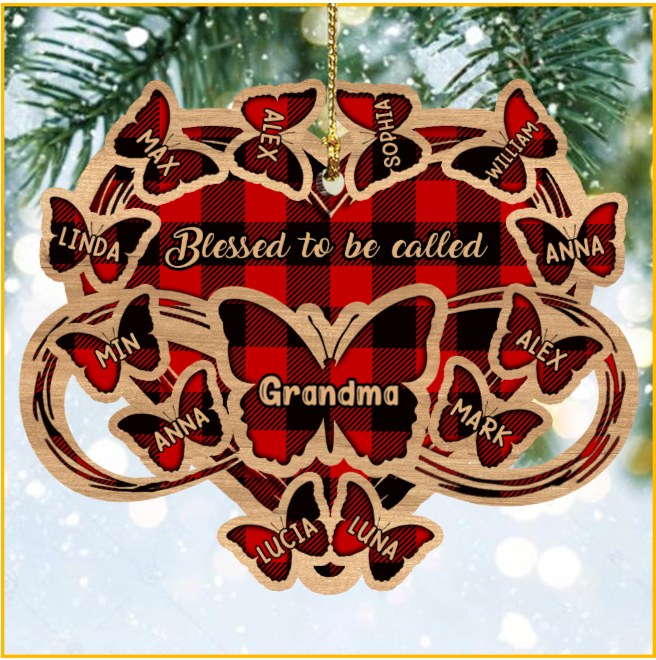 Personalized Blessed To Be Called Grandma Nana Mom Butterfly Wood Ornament