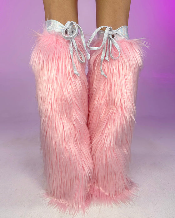 Pink/Silver Fluffy Leg Warmers